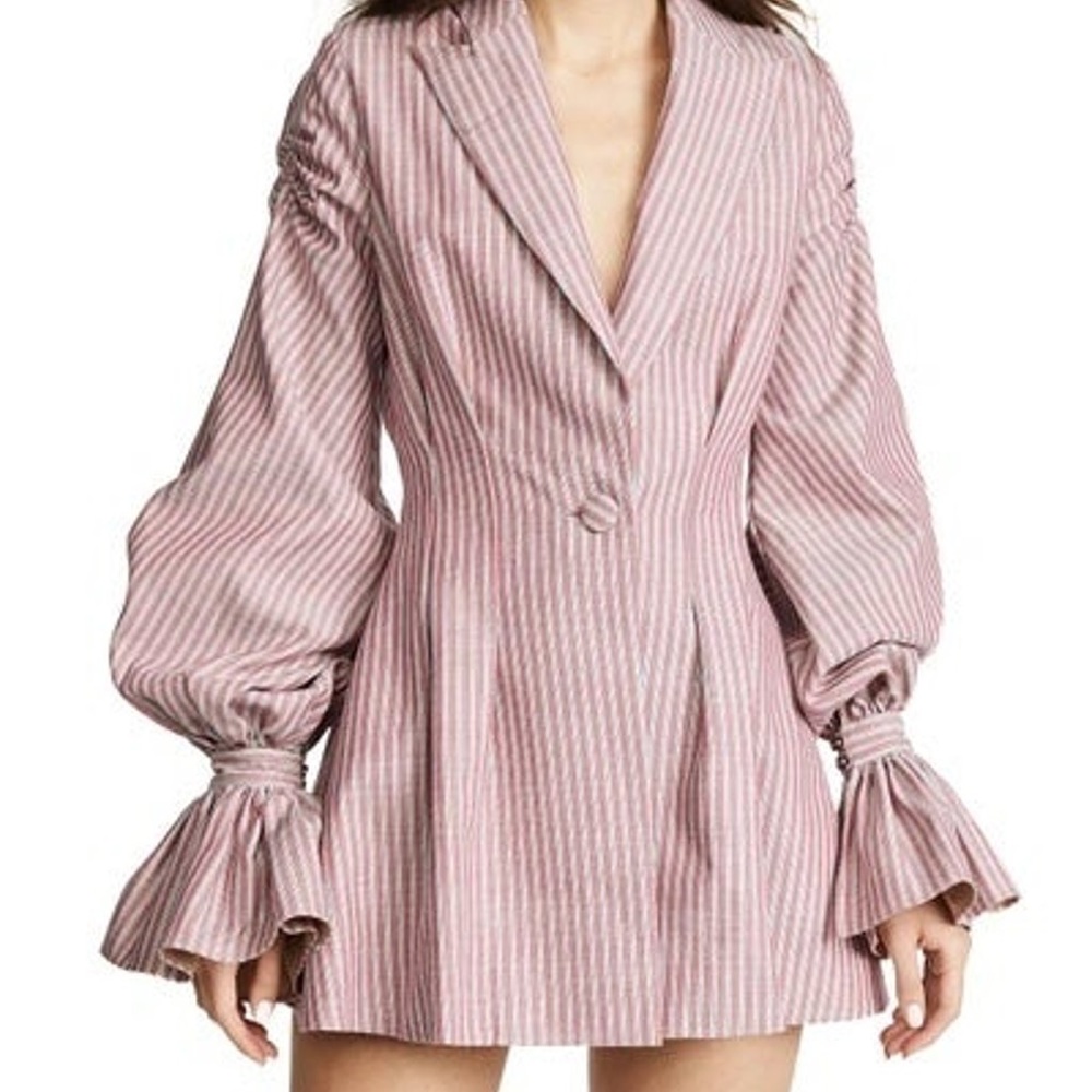 $798 US 6 RARE VATANIKA Pinstripe Ruffle Blazer Dress in Red/White